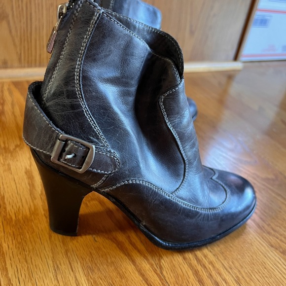BED STU Womens Leather Ankle Boots Gray Size 36 Y2K Menswear Indie Buckle Heel